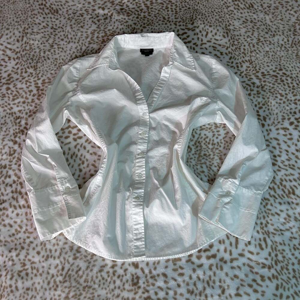 Talbots Stretch Button Up Shirt Size 10 White Cotton Long Sleeve